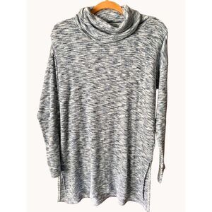 Caffe’ Marrakesh Cowl Neck Ribbed Knit Sweater Blouse Tunic Marled Blue M